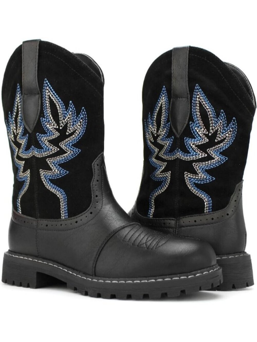 Women's Black Mid Calf Western Cowboy Cowgirl Boot Round Toe Embroidered Boots